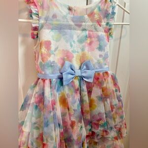 Floral Tulle Dress with Blue Bow